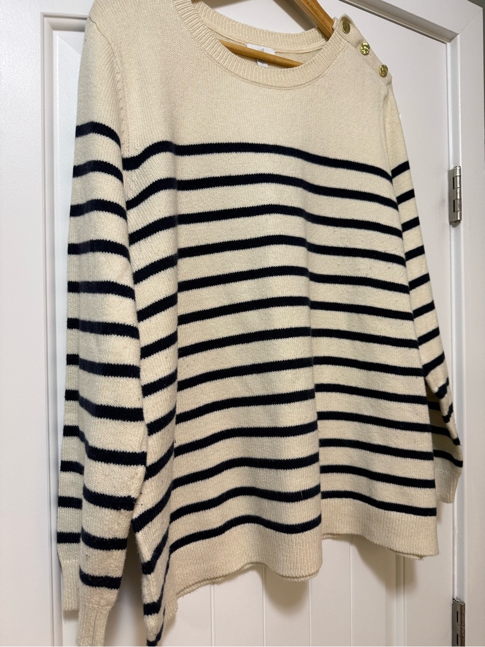 J.Jill Striped Cream and Navy Button-Shoulder Women's Sweater 2X - Picture 4 of 7
